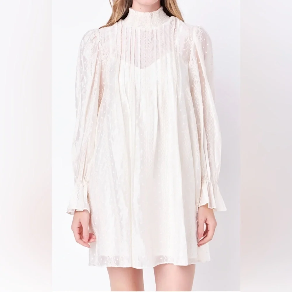 white embroidered smock dress MainGRL White And Pink Floral Embroidered Mini Dress With Pockets,Summer Modest Holiday Picnic Cottagecore Square Neck Puff Sleeve Smock Dresses